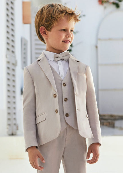 Boys Light Beige Cotton Linen Blazer Match-D