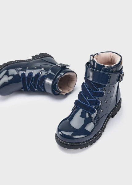 Navy patent boots ladies discount