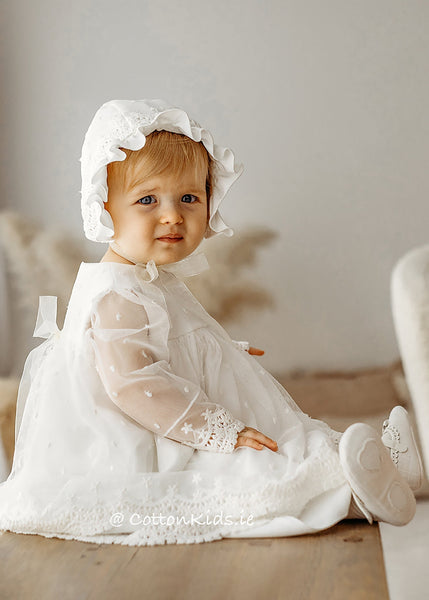 IVORY Christening Hat Bonnet With Lace Baby Girl (BEATRICE) (SOFIA