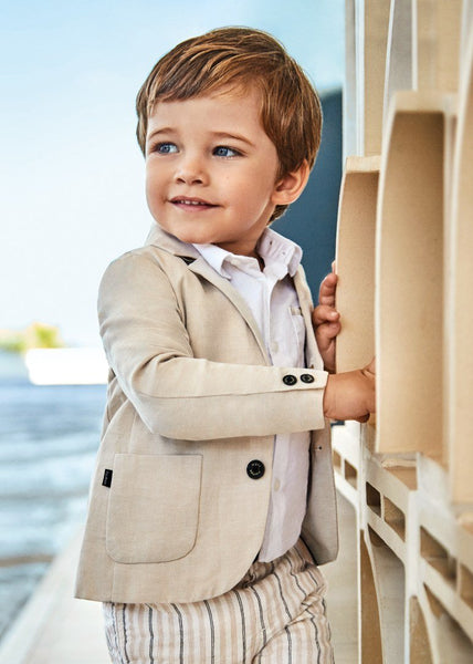 Boys Beige Cotton Linen Twill Blazer by Mayoral –