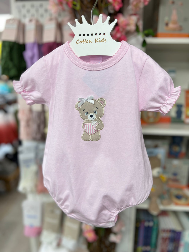 Baby Girls Teddy Bear Romper Suit, Pink (Sardon)