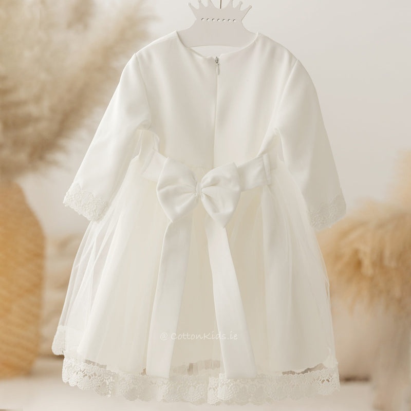 IVORY Lace Tulle Dress For Christening Long Sleeve (ANNA) - CottonKids.ie - Dress - 0-1 month - 1-2 month - 12 month
