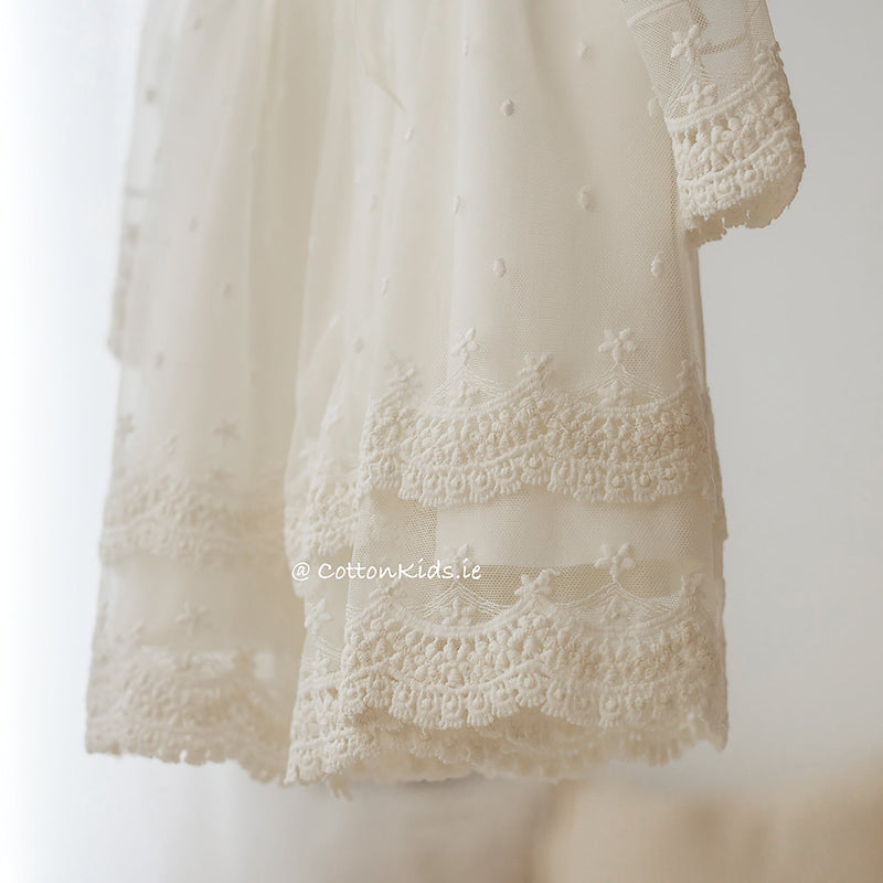 IVORY Long Sleeves Lace Christening Dress (SOFIA) - CottonKids.ie - Dress - 0-1 month - 1-2 month - 12 month