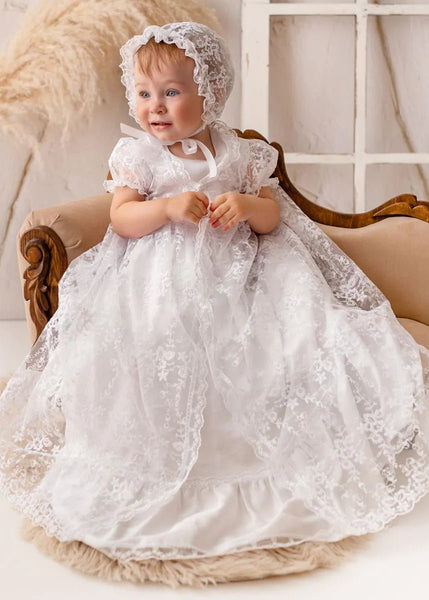 WHITE Christening Gown Dress With Removable Lace Ireland
