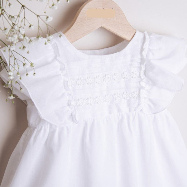 White Cotton Christening Dress with Flower Accents – CottonKids.ie