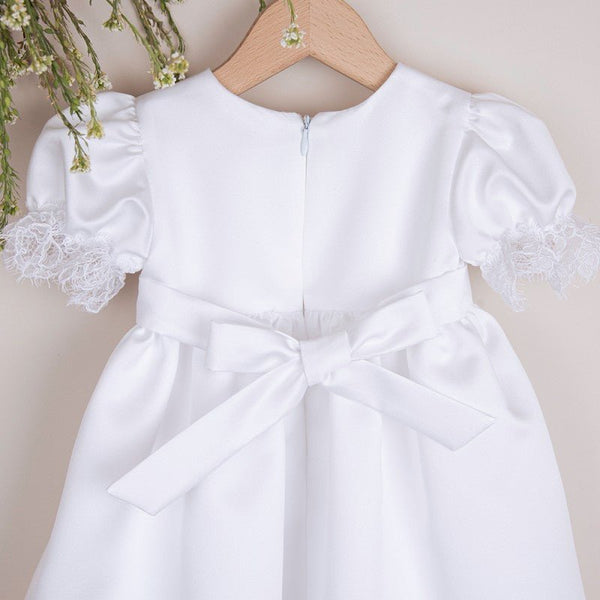 White Satin Christening Dress with Lace Ireland CottonKids.ie