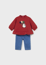 2 - Piece Baby Girl Burgundy Penguin Outfit Set (mayoral)