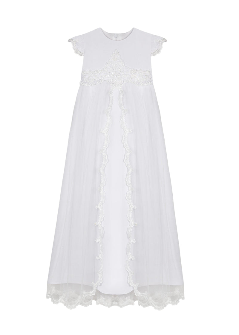WHITE Short Sleeve Christening Gown, Dress  (ALICE)