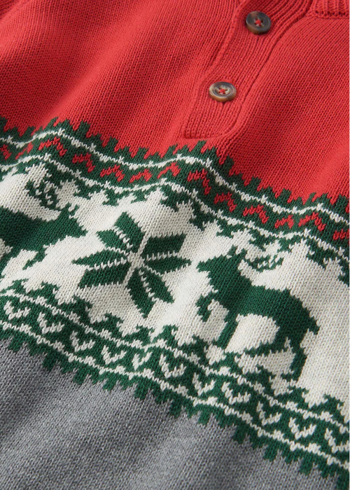 Boys Festive Elk Knit Sweater with Mock Neck