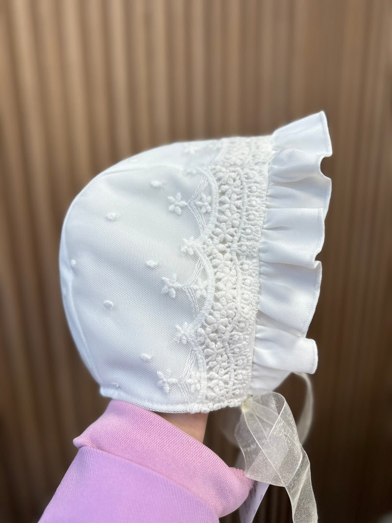 IVORY Christening Hat Bonnet With Lace Baby Girl (BEATRICE) (SOFIA)