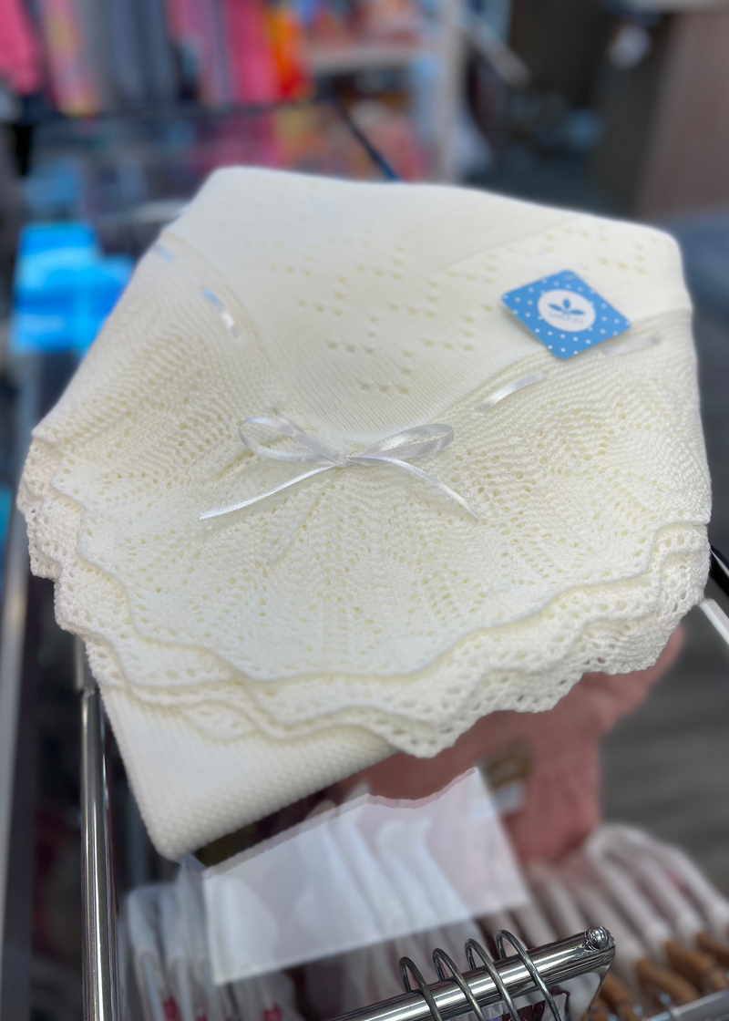 White Knitted Christening Baby Blanket Shawl