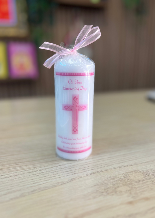 Baby Girl Pink Christening Candle