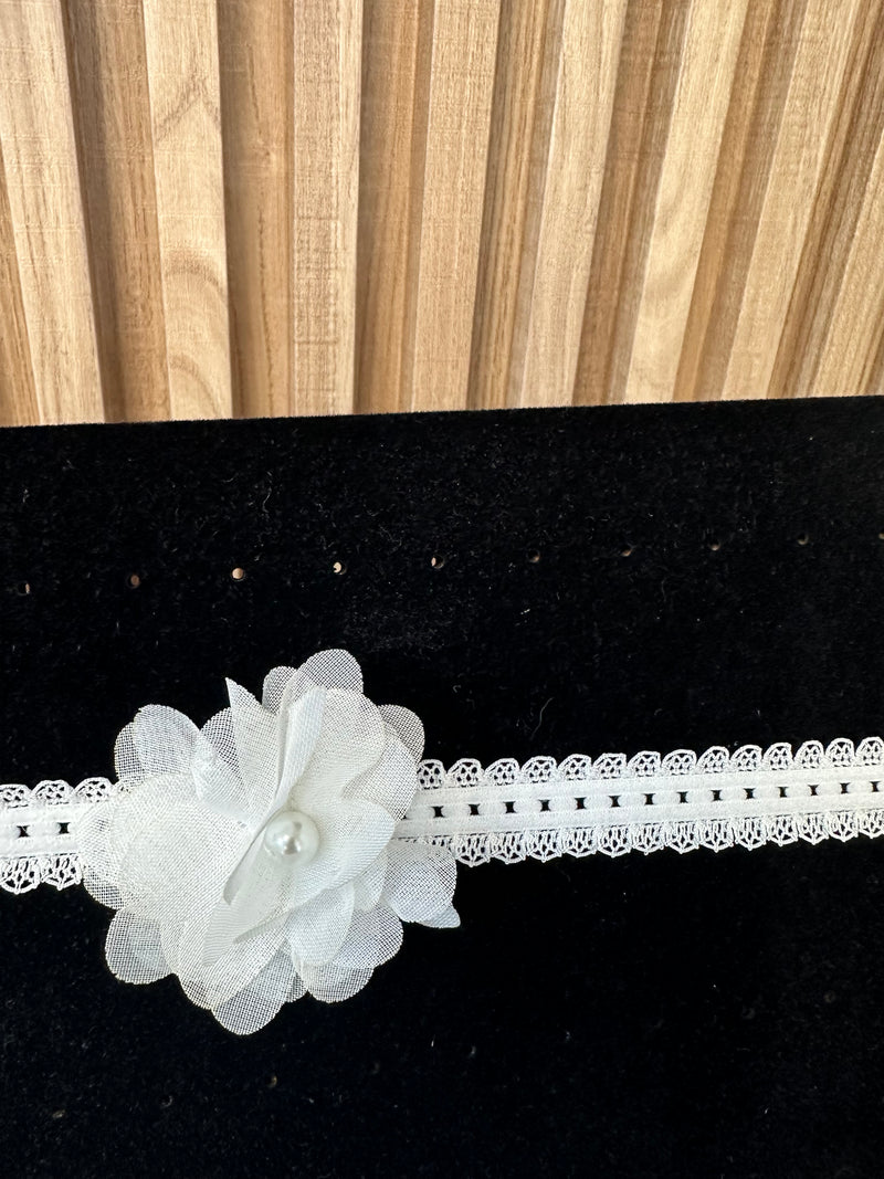 IVORY Christening Headband, Flower with Pearl (Zoja)