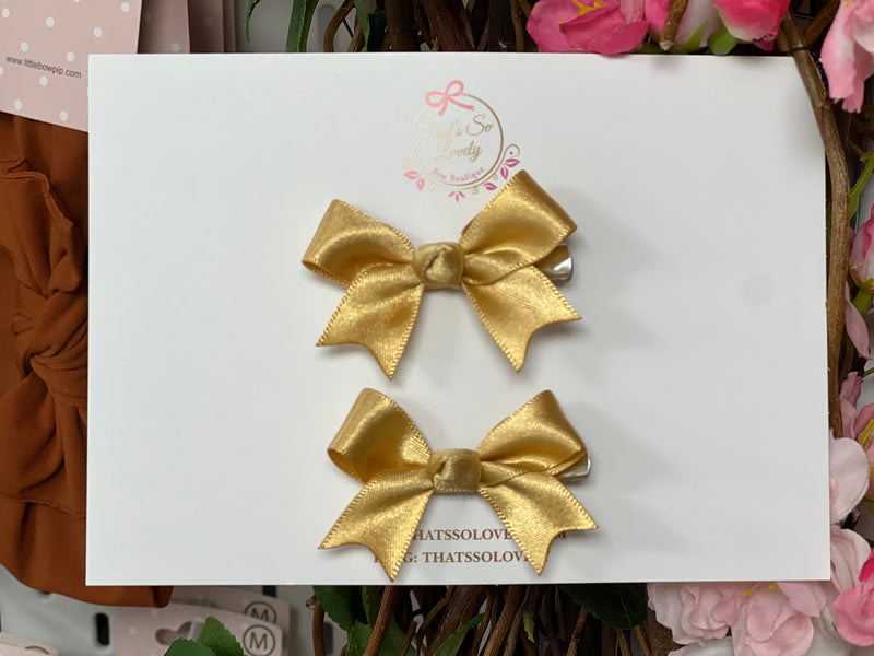 Gold Satin Ribbon Clips - Set of 2 (That's So Lovely Bow Boutique)