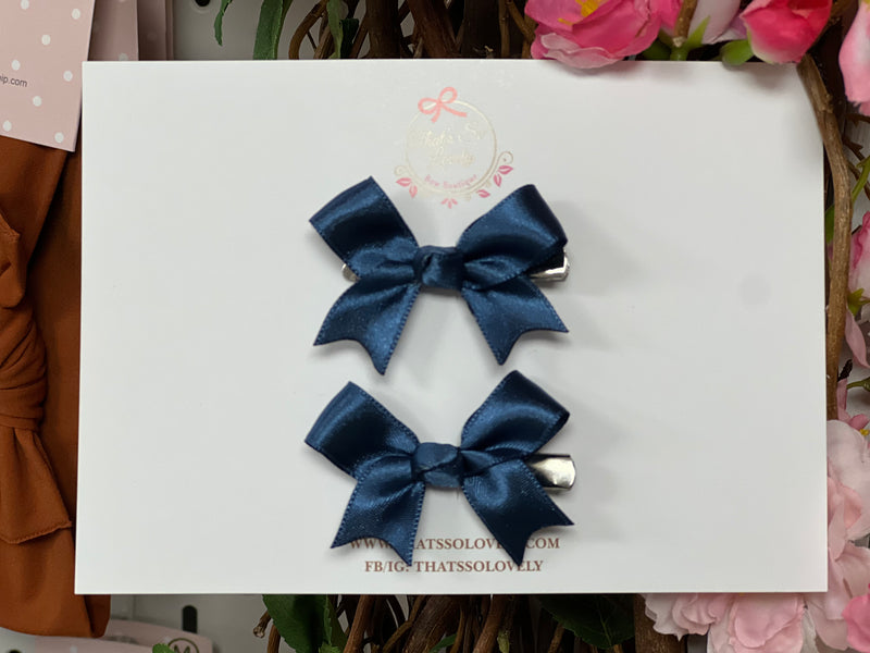Petrol Blue Satin Ribbon Clips - Set of 2 (That's So Lovely Bow Boutique)
