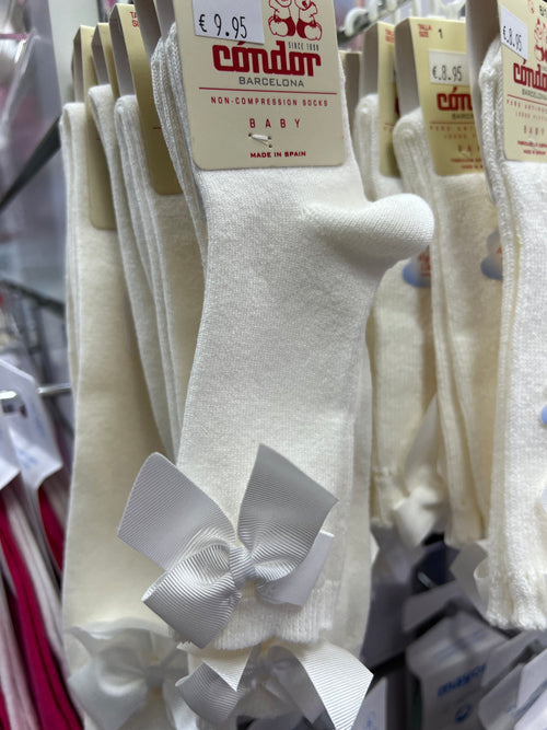 IVORY Knee-high Socks With Grossgrain Side Bow (Condor)