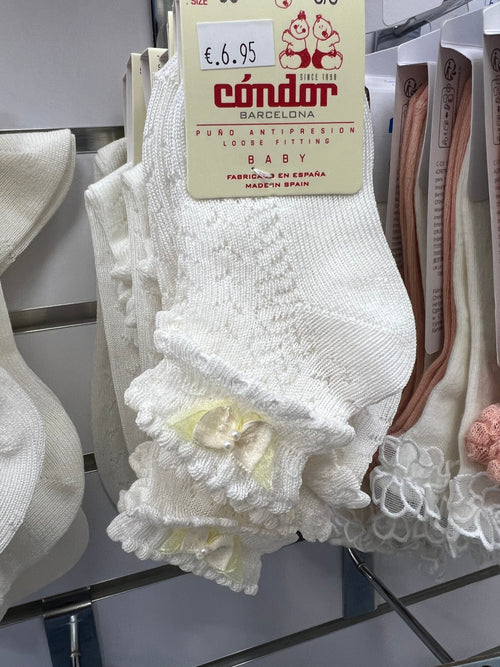 IVORY Ceremony Openwork Socks With Fancy Cuff And Bow  (Condor)