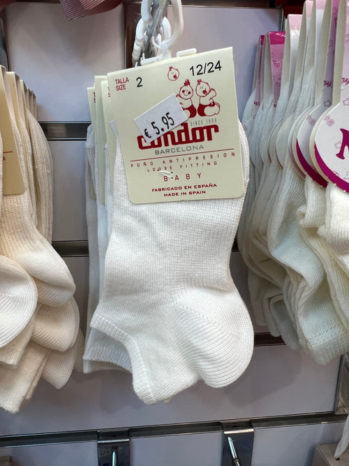 WHITE Elastic Cotton Ankle Socks  (Condor)