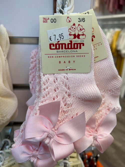 PINK Cotton Openwork Short Socks With Bow (Condor)