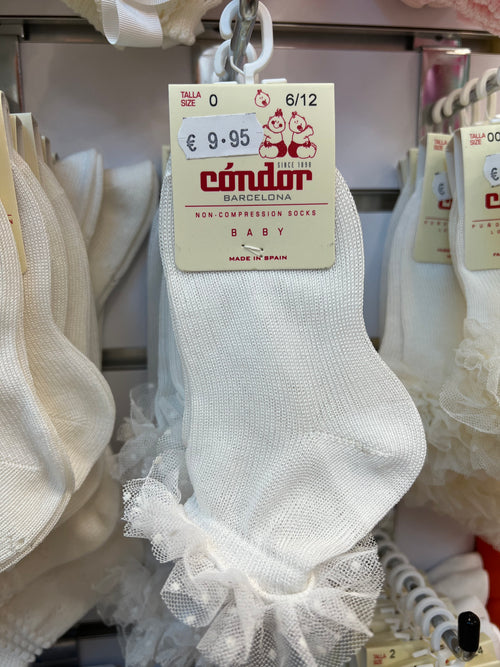 WHITE  Ceremony Ankle Socks With Frilled Plumeti Cuff (Condor)