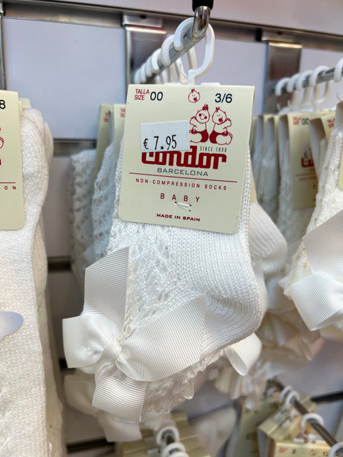 WHITE Cotton Openwork Short Socks With Bow  (Condor)