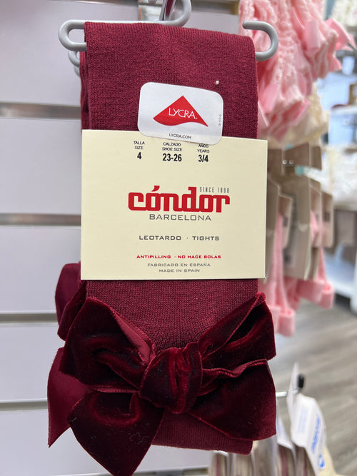 BURGUNDY Cotton Tights with Velvet Bow (A/W)