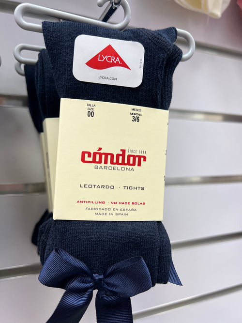 NAVY Cotton Tights With Side Grosgrain Bow (A/W)