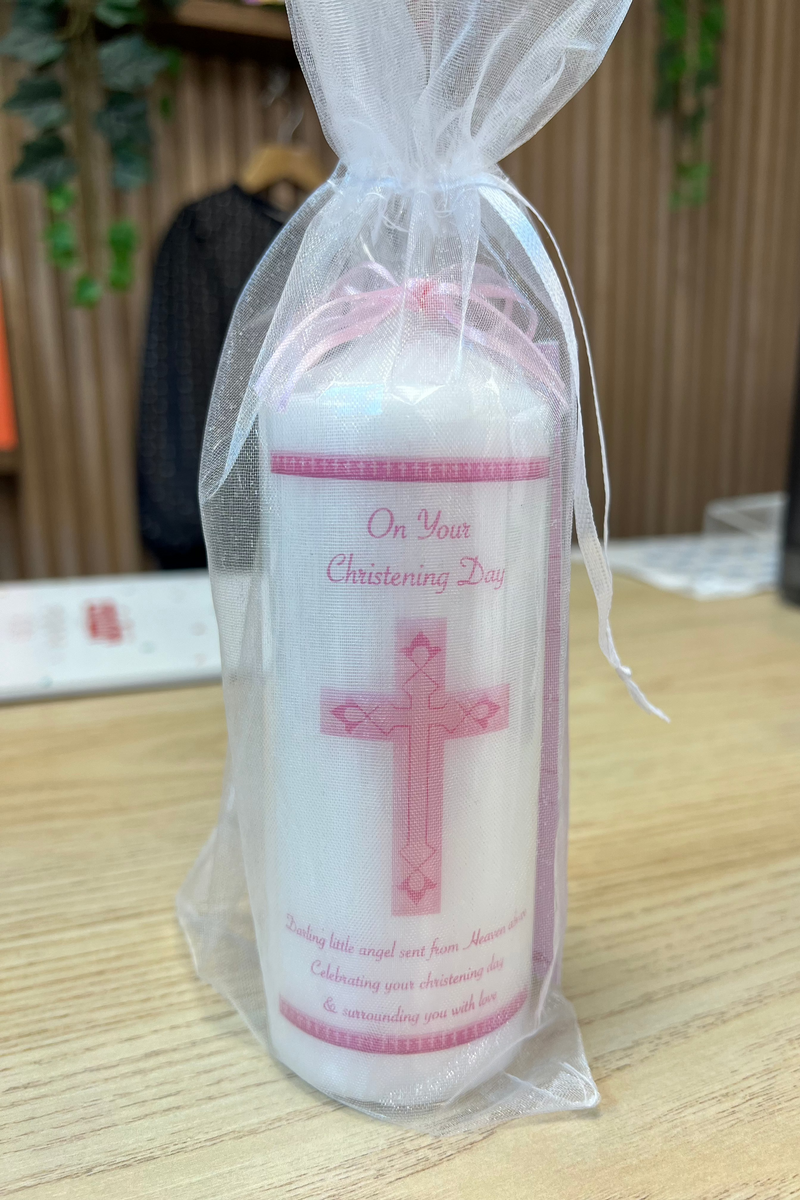 Baby Girl Pink Christening Candle