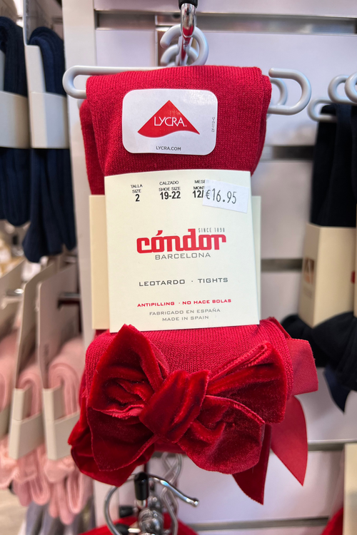 RED VELVET Cotton Tights with Velvet Bow (A/W)