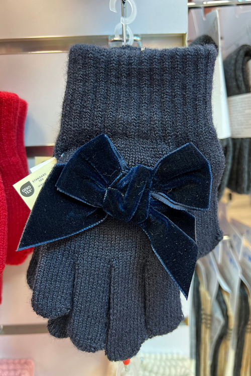 NAVY BLUE Gloves with Giant Velvet Bow