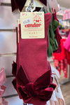 BURGUNDY RED Knee-high Socks With Velvet Side Bow (A/W)