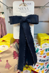 Navy Blue Long Pleated Ribbon Bow with Pin