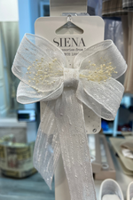 WHITE Jute Ribbon Bow with Gypsophila on Hair Pin