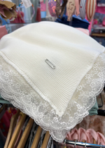 IVORY Garter Stitch Christening Shawl with Bobbin Lace