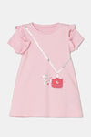 Girls' Pink Ruffle Sleeve Dress with Handbag Print