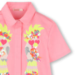 Girls Pink Shirt Dress With Sequin Parrot Design