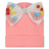 Baby Girl Pink Beanie with Bow and Pom Poms