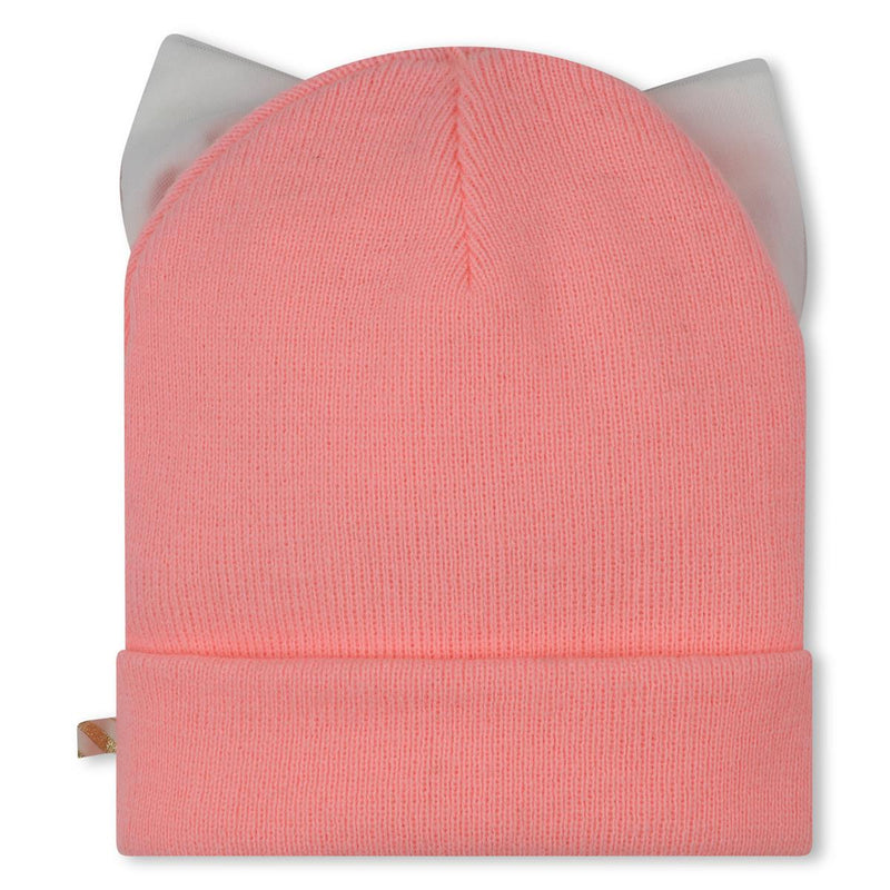 Baby Girl Pink Beanie with Bow and Pom Poms