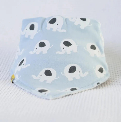 Baby blue Ellie the elephant organic cotton DribbleBoo bandana bib