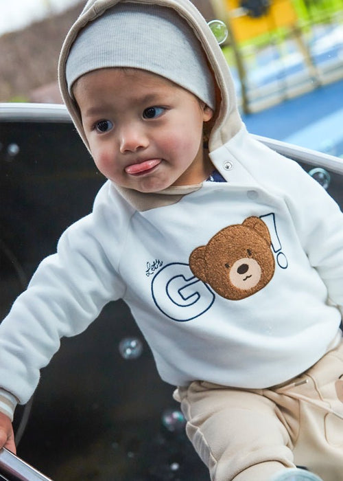 Baby Boy Beige Bear Hoodie