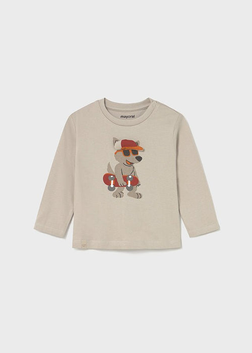 Baby Boy Beige Skateboard Dog T-Shirt