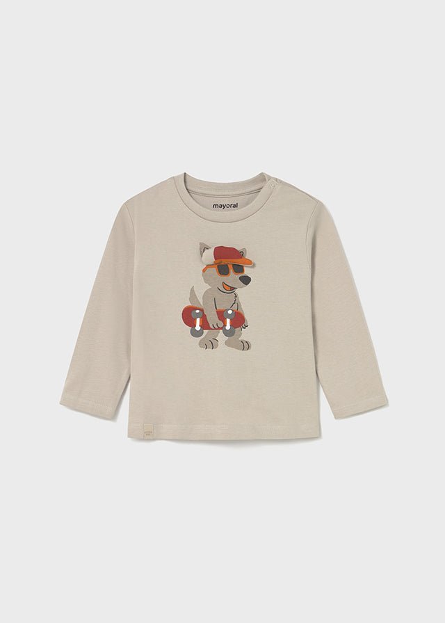 Baby Boy Beige Skateboard Dog T-Shirt