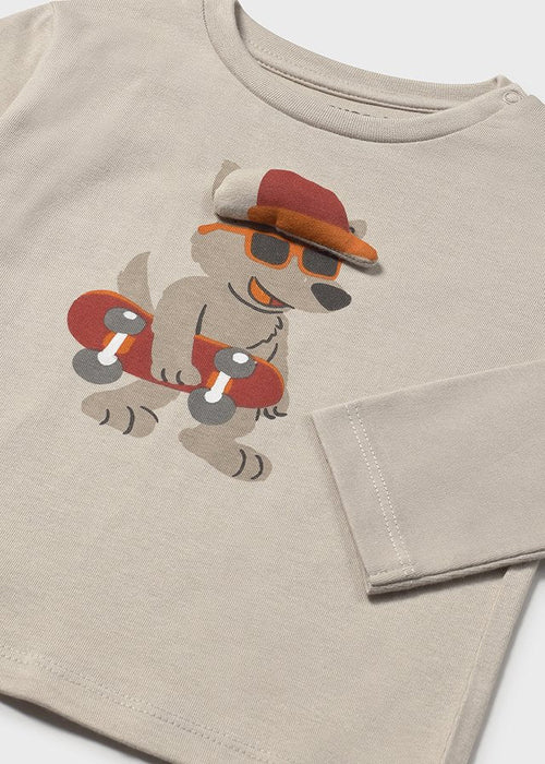Baby Boy Beige Skateboard Dog T-Shirt