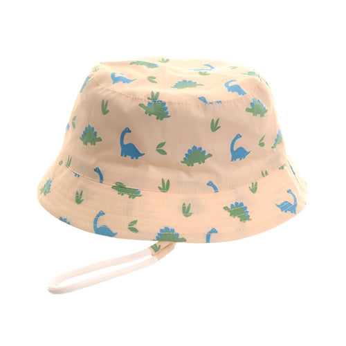 Baby Boy Beige Sun Hat With Blue & Green Dino Print