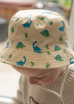 Baby Boy Beige Sun Hat With Blue & Green Dino Print