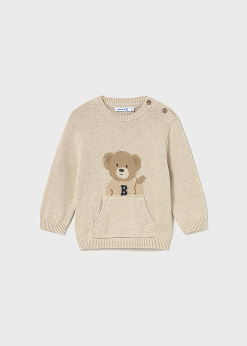 Baby Boy Beige Teddy Bear Knit Jumper