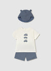 Baby Boy Blue Striped Cotton Set with Hat