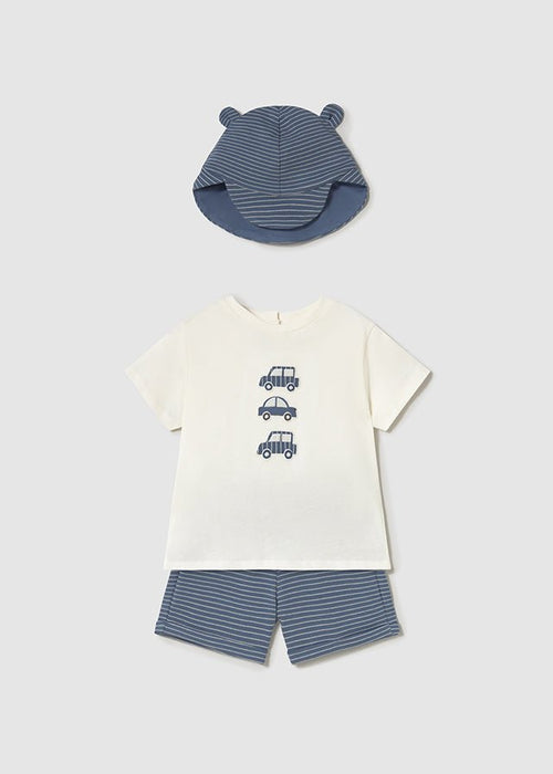 Baby Boy Blue Striped Cotton Set with Hat