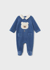 Baby Boy Blue Velour Babygrow Bear Applique (Mayoral)