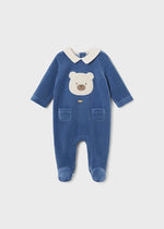 Baby Boy Blue Velour Babygrow Bear Applique (Mayoral)